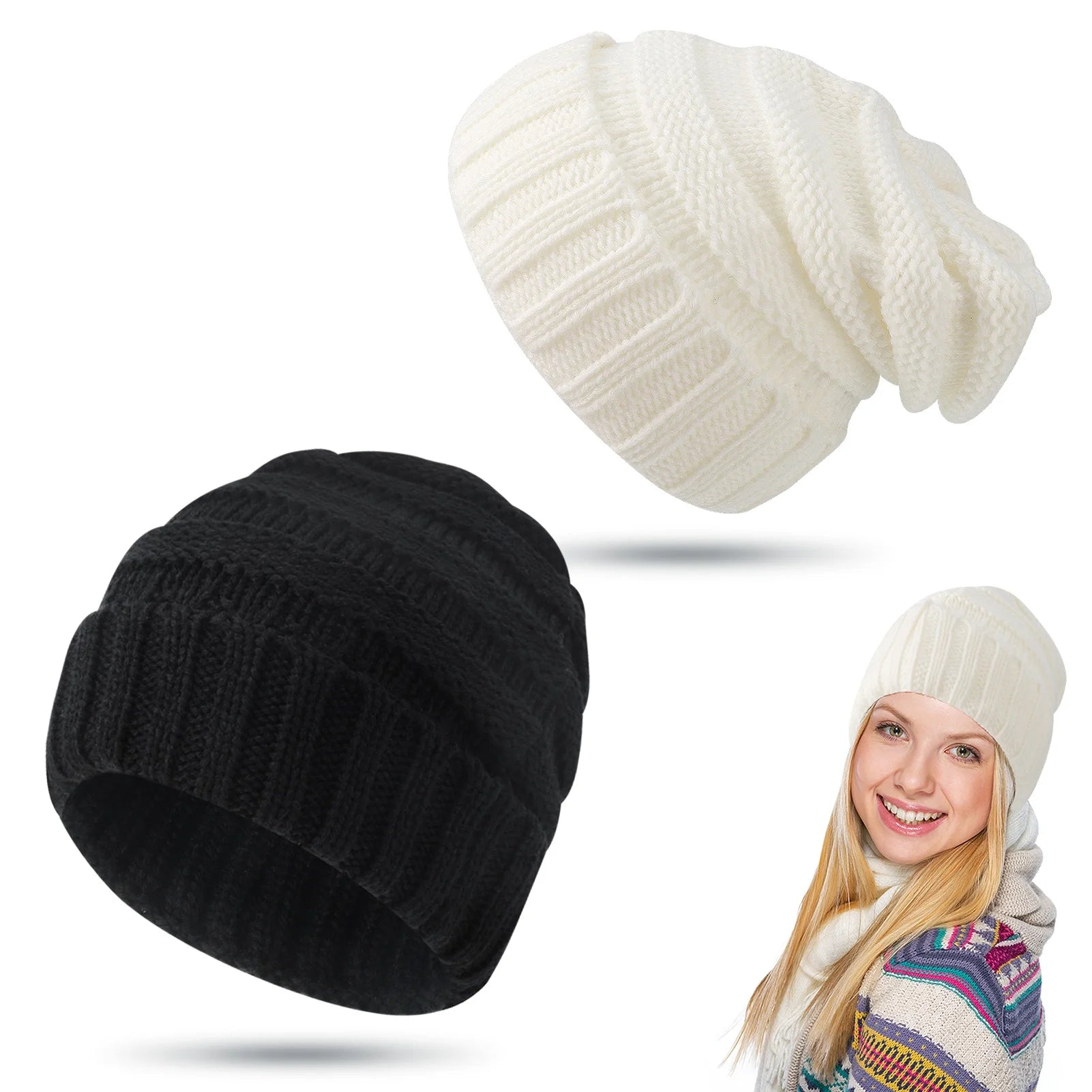 Cozy 2-Pack Slouch Knit Beanie Hats for Ultimate Winter Warmth - Stylish Chunky Caps for Men & Women