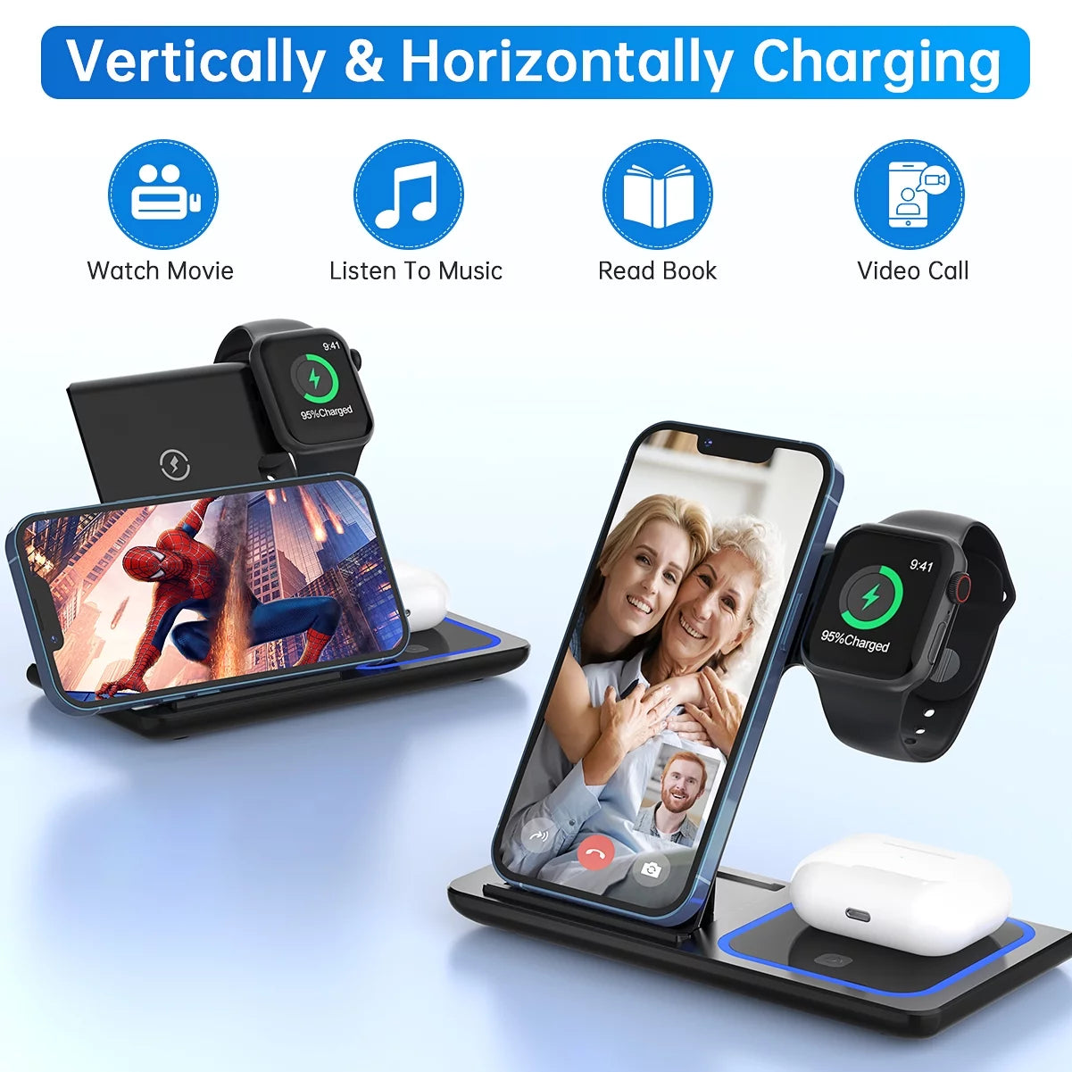 Ultimate 3-in-1 Wireless Charger Station - 18W Fast Charging for iPhone 16/15/14/13/12/11/Pro Max/Plus, Compatible with Apple Watch Series SE 10/9/8/7/6/5/4/3 & AirPods Pro/3/2 (Includes QC3.0 Adapter)