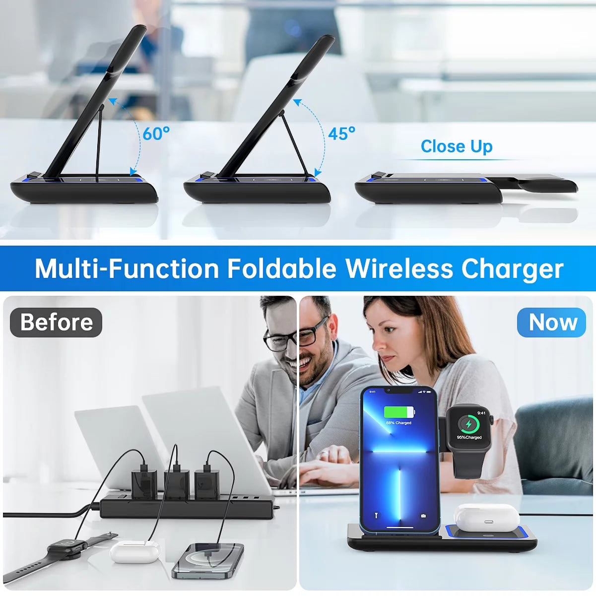 Ultimate 3-in-1 Wireless Charger Station - 18W Fast Charging for iPhone 16/15/14/13/12/11/Pro Max/Plus, Compatible with Apple Watch Series SE 10/9/8/7/6/5/4/3 & AirPods Pro/3/2 (Includes QC3.0 Adapter)