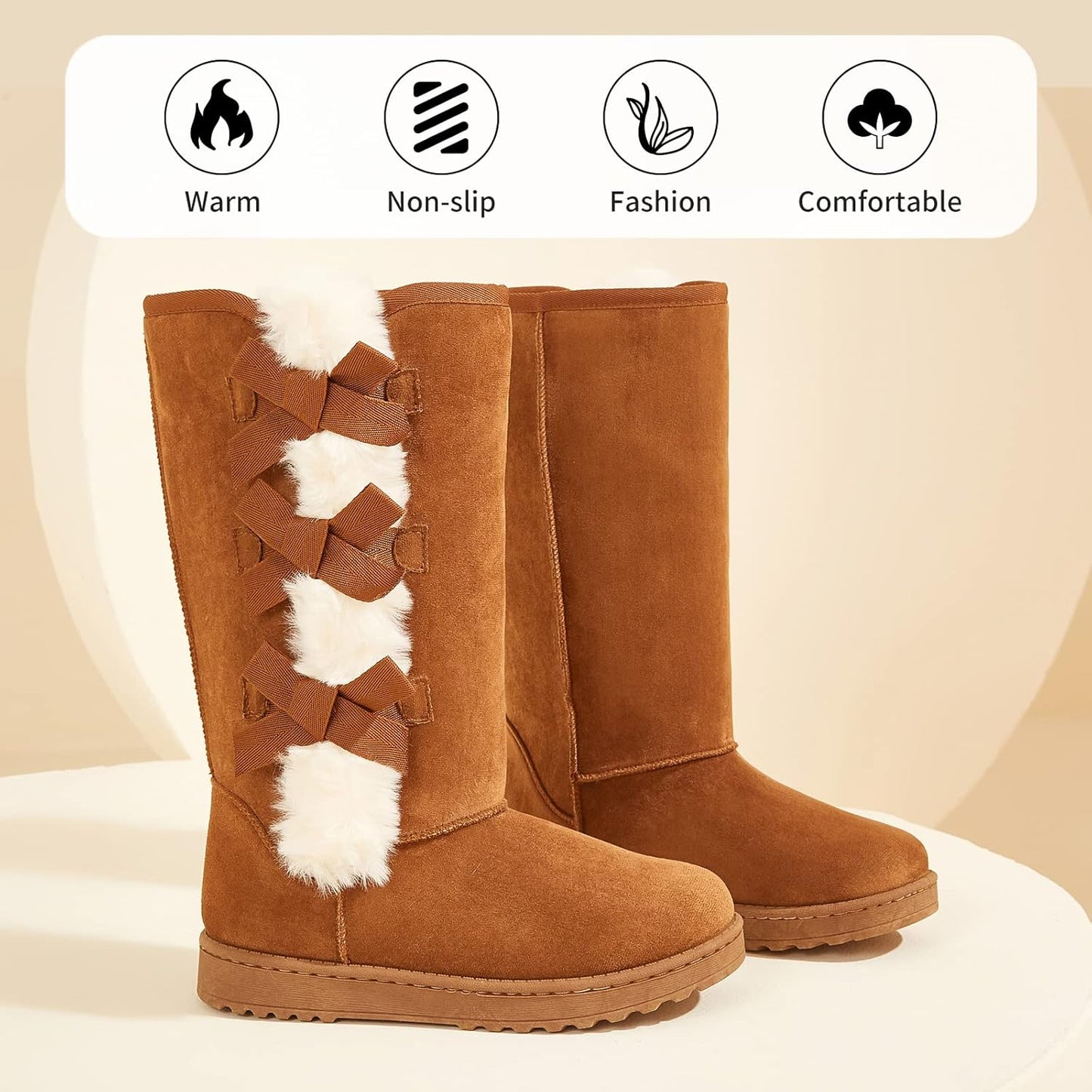 Women's Mid-Calf Winter Boots with Fuzzy Fur Lining for Warmth and Comfort