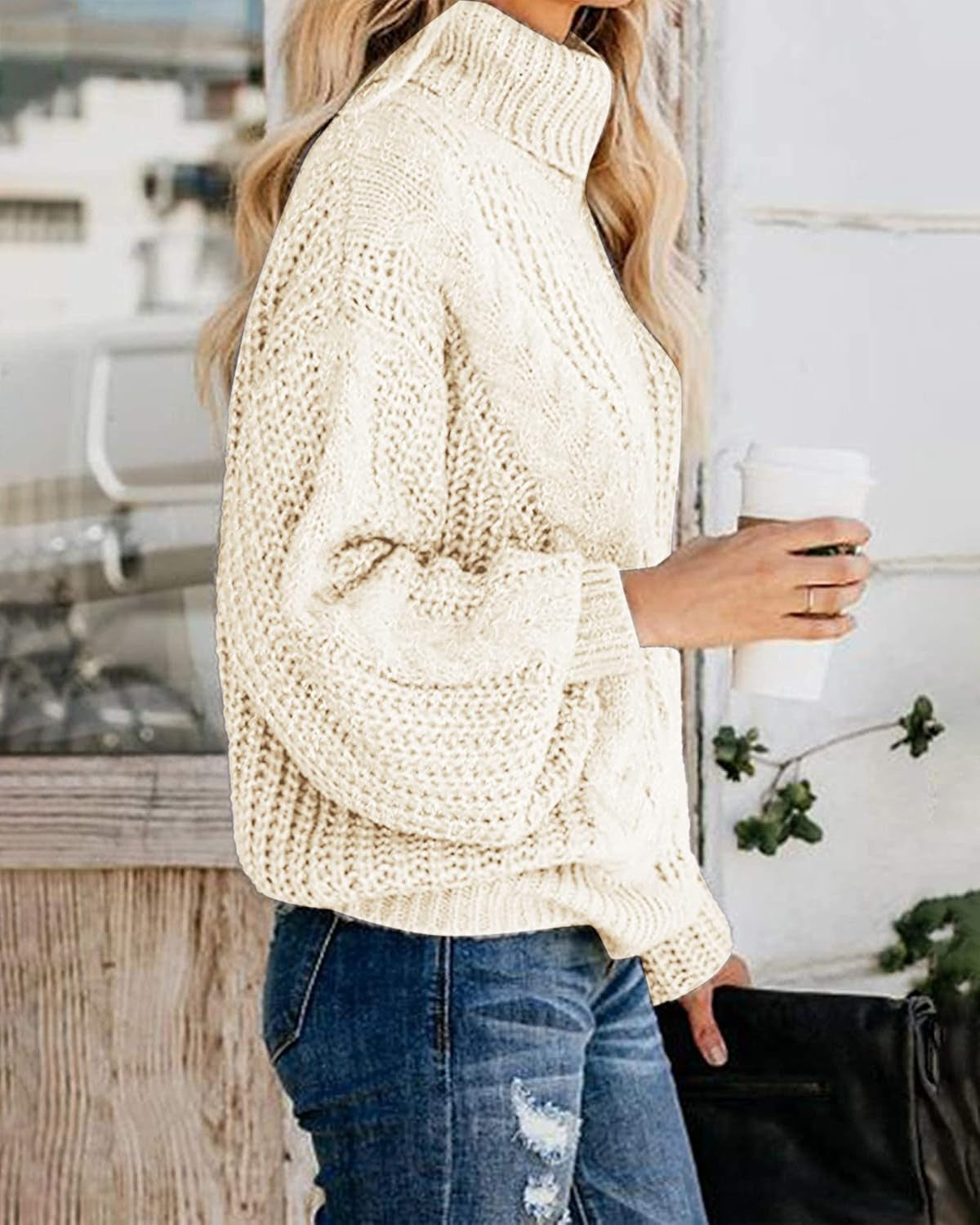 Cozy Chic Oversized Turtleneck Sweater with Balloon Sleeves - Perfect for Winter Warmth!