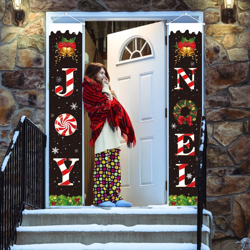 Merry Christmas Porch Banner - 70” x 12” Black Christmas Decorations for Indoor and Outdoor Use