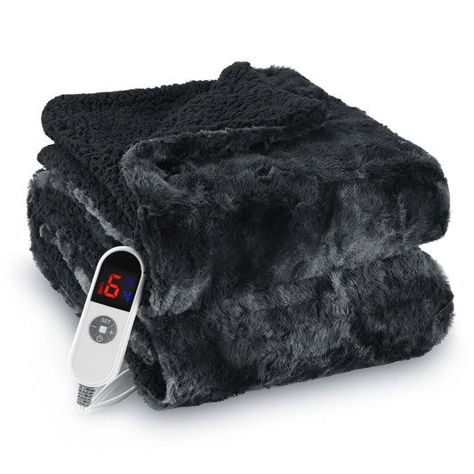 Indulge in Ultimate Comfort with Our Stylish Tie-Dye Black Electric Throw Blanket - 50" X 60", Soft Faux Fur, Heated Bliss, 6 Heat Settings, 4-Hour Timer, Machine Washable