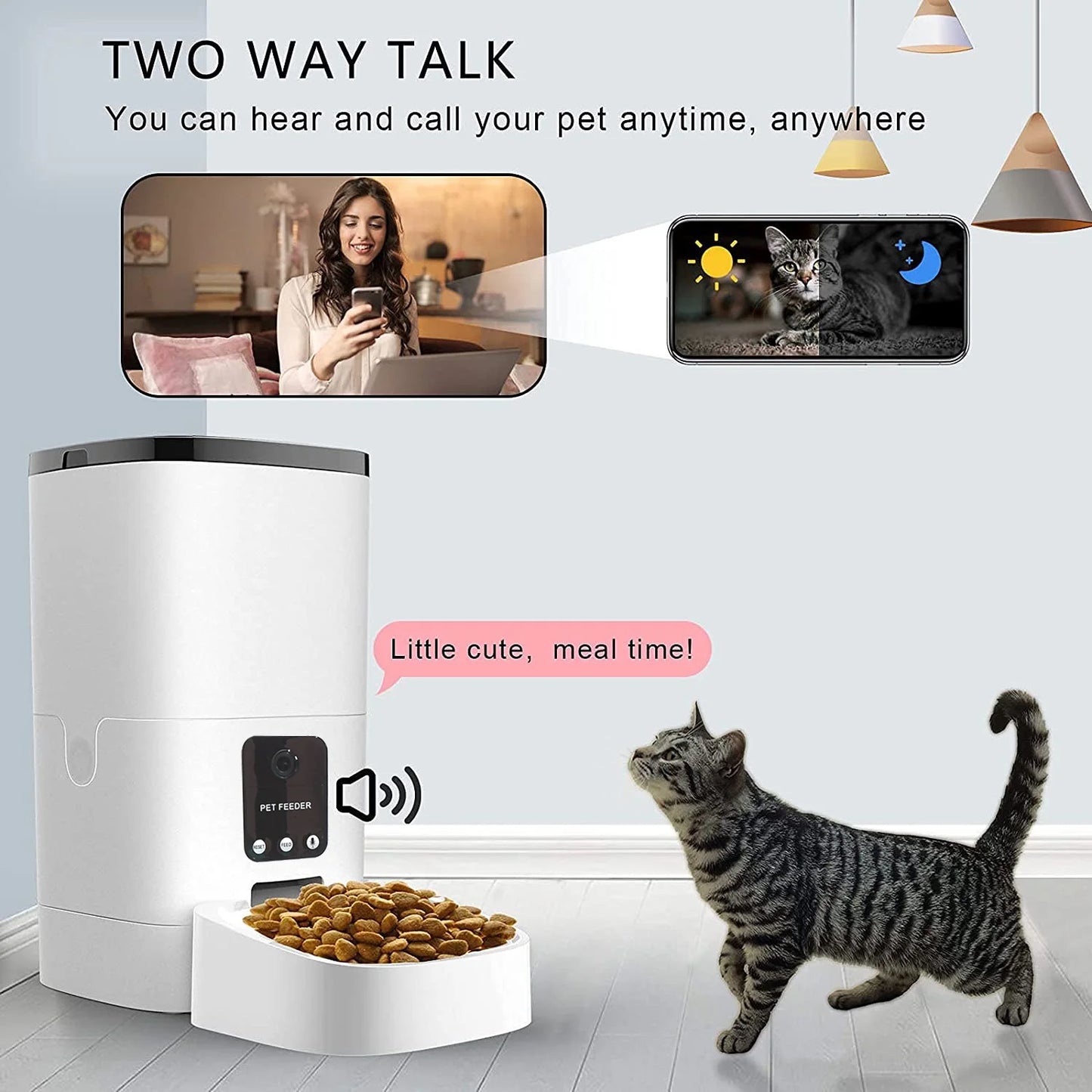 Smart 6L Automatic Pet Feeder with 1080P Camera & App Control - Timed Feeding for Cats & Dogs, Voice Recorder, Dual Power Supply, WiFi Enabled