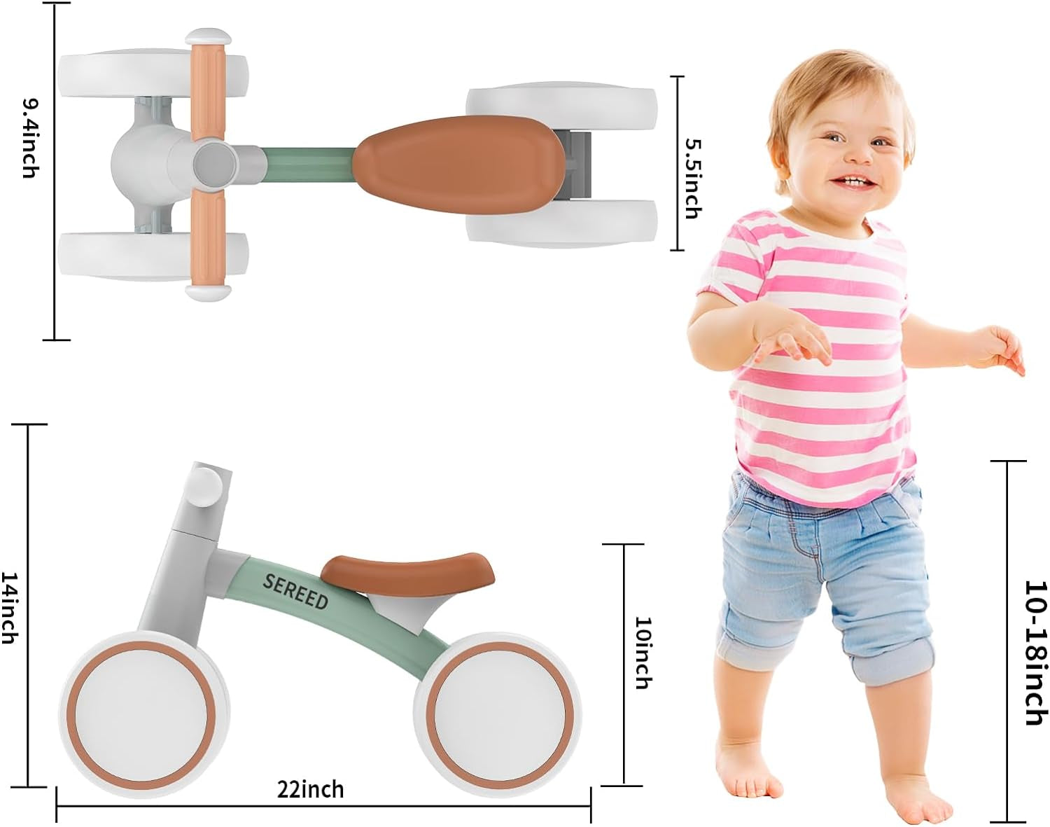 Baby Balance Bike for 1 Year Old Boys Girls 12-24 Month Toddler Balance Bike, 4 Wheels Toddler First Bike, First Birthday Gifts