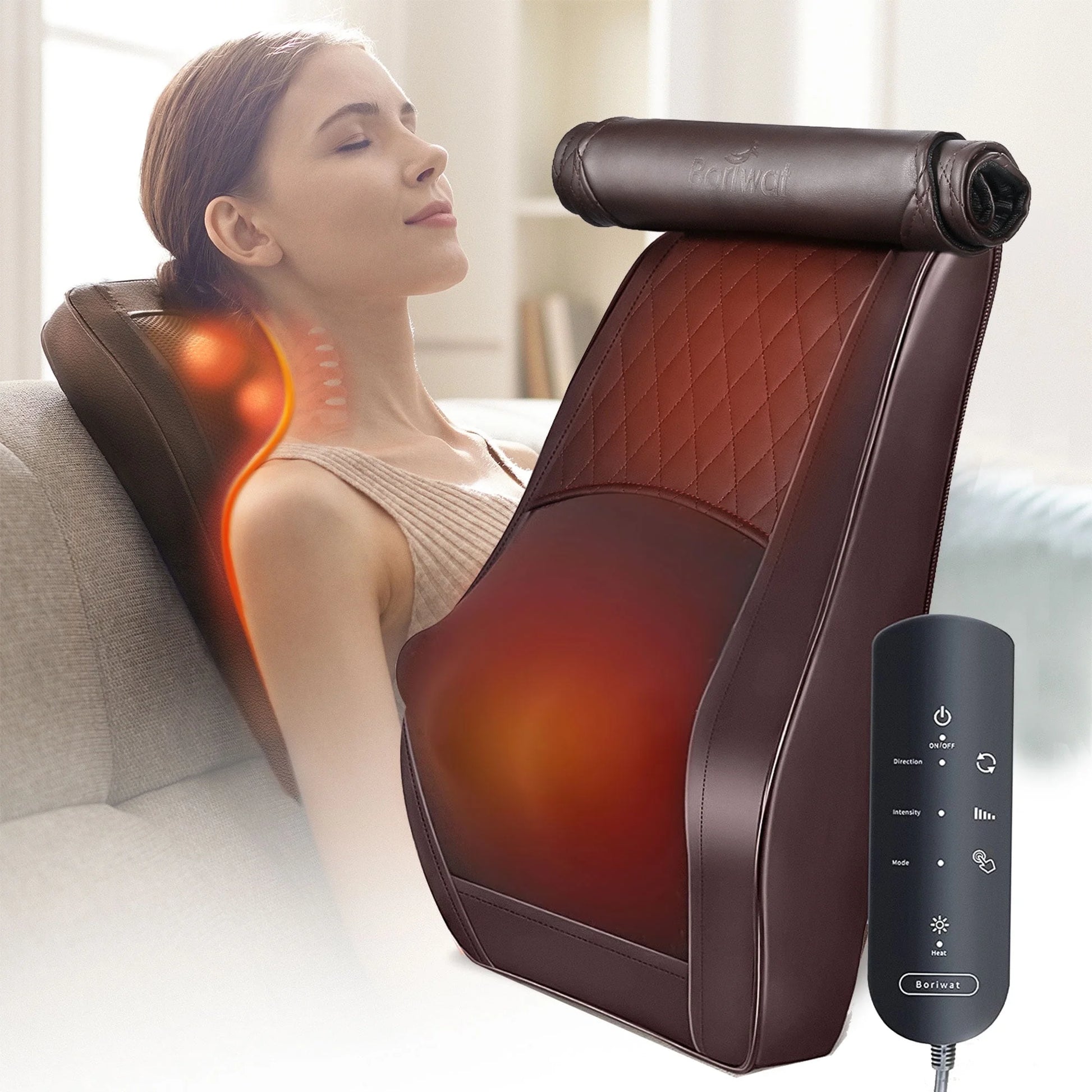 Shiatsu Neck Massager Pillow - Heated Deep Tissue Back Massager with Vibration for Ultimate Pain Relief - Stylish Brown Design