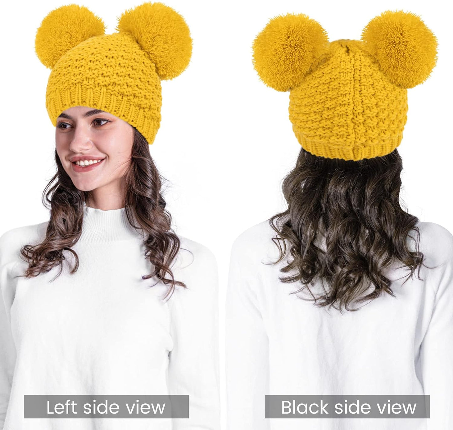 Cozy Cable Knit Winter Beanie for Women with Adorable Double Pompom Ears