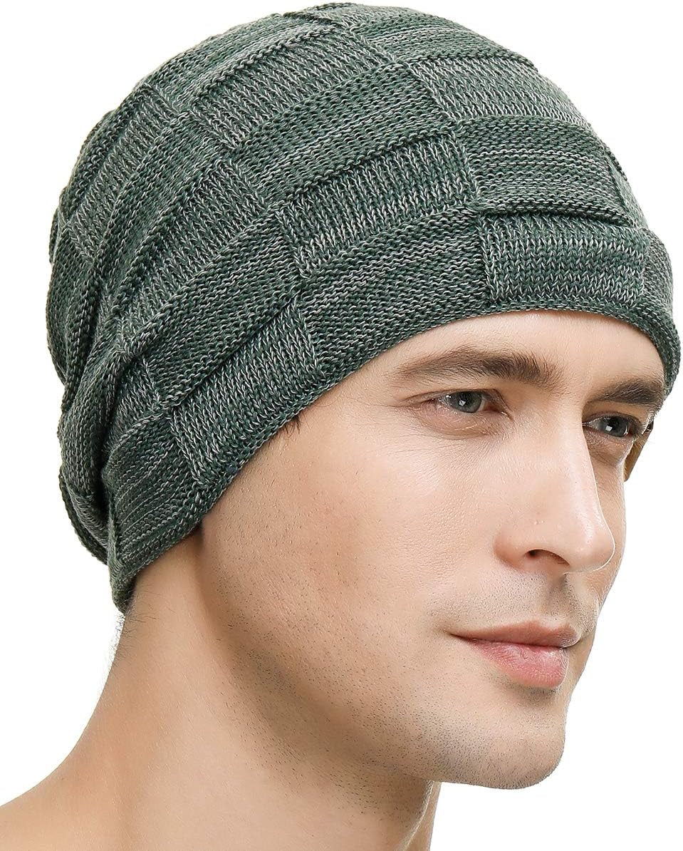 Men's Slouchy Beanie - Warm, Stylish Winter Hat for Guys - Thick Knit Lined Stocking Cap