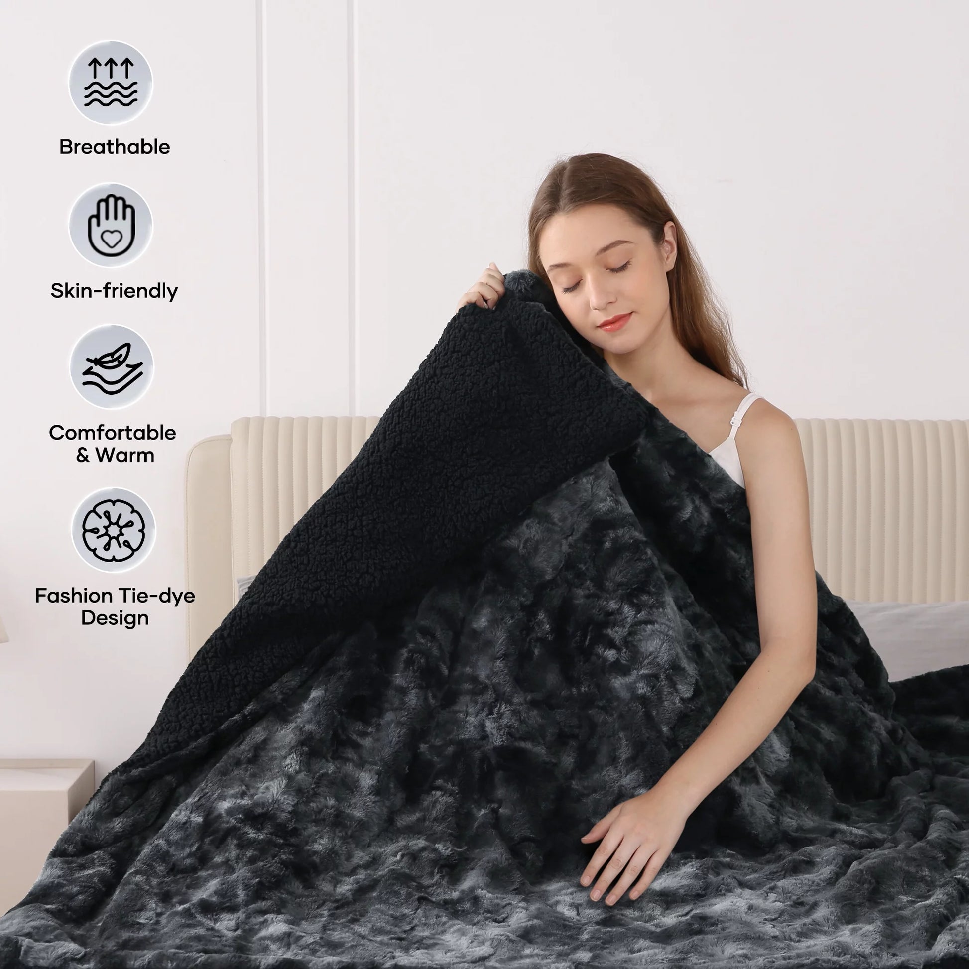 Indulge in Ultimate Comfort with Our Stylish Tie-Dye Black Electric Throw Blanket - 50" X 60", Soft Faux Fur, Heated Bliss, 6 Heat Settings, 4-Hour Timer, Machine Washable