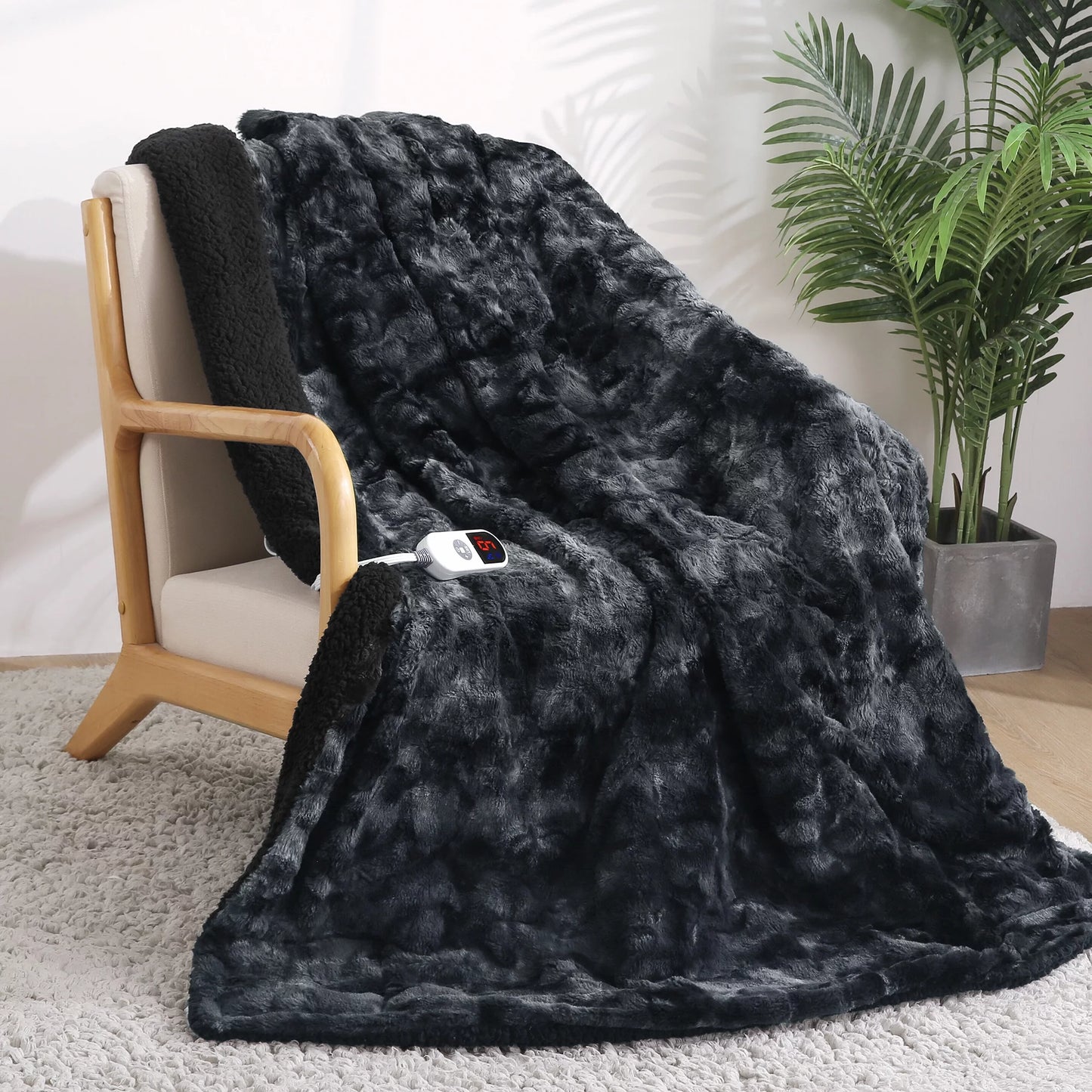 Indulge in Ultimate Comfort with Our Stylish Tie-Dye Black Electric Throw Blanket - 50" X 60", Soft Faux Fur, Heated Bliss, 6 Heat Settings, 4-Hour Timer, Machine Washable