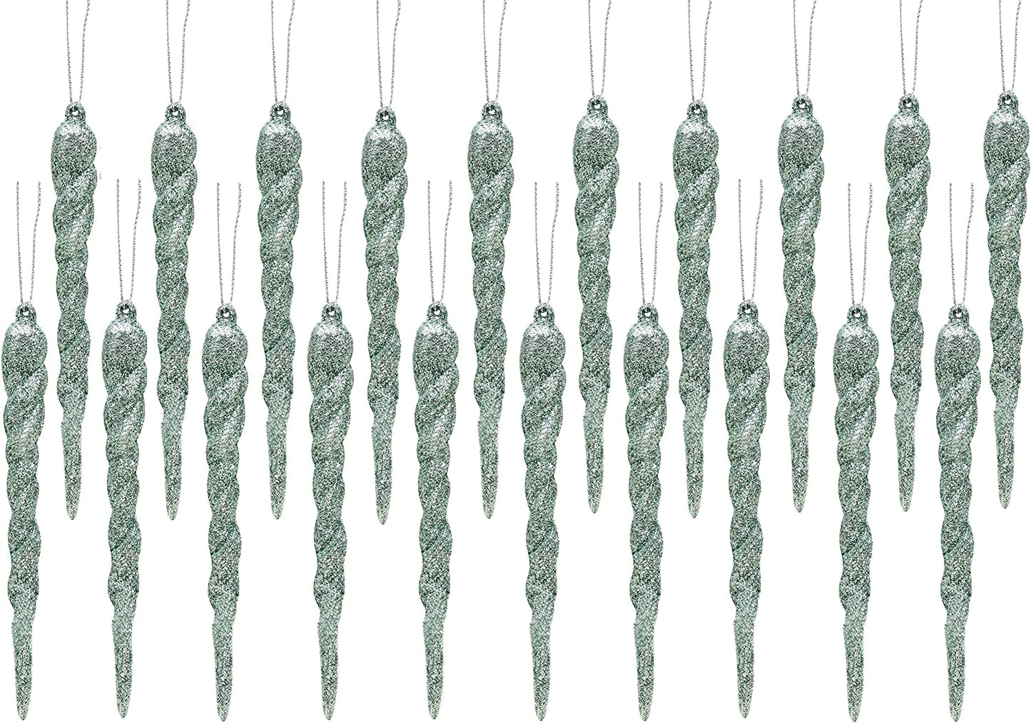 Luxury Mint Green Glitter Icicle Decorations - 12cm Christmas Tree Trims, Pack of 20