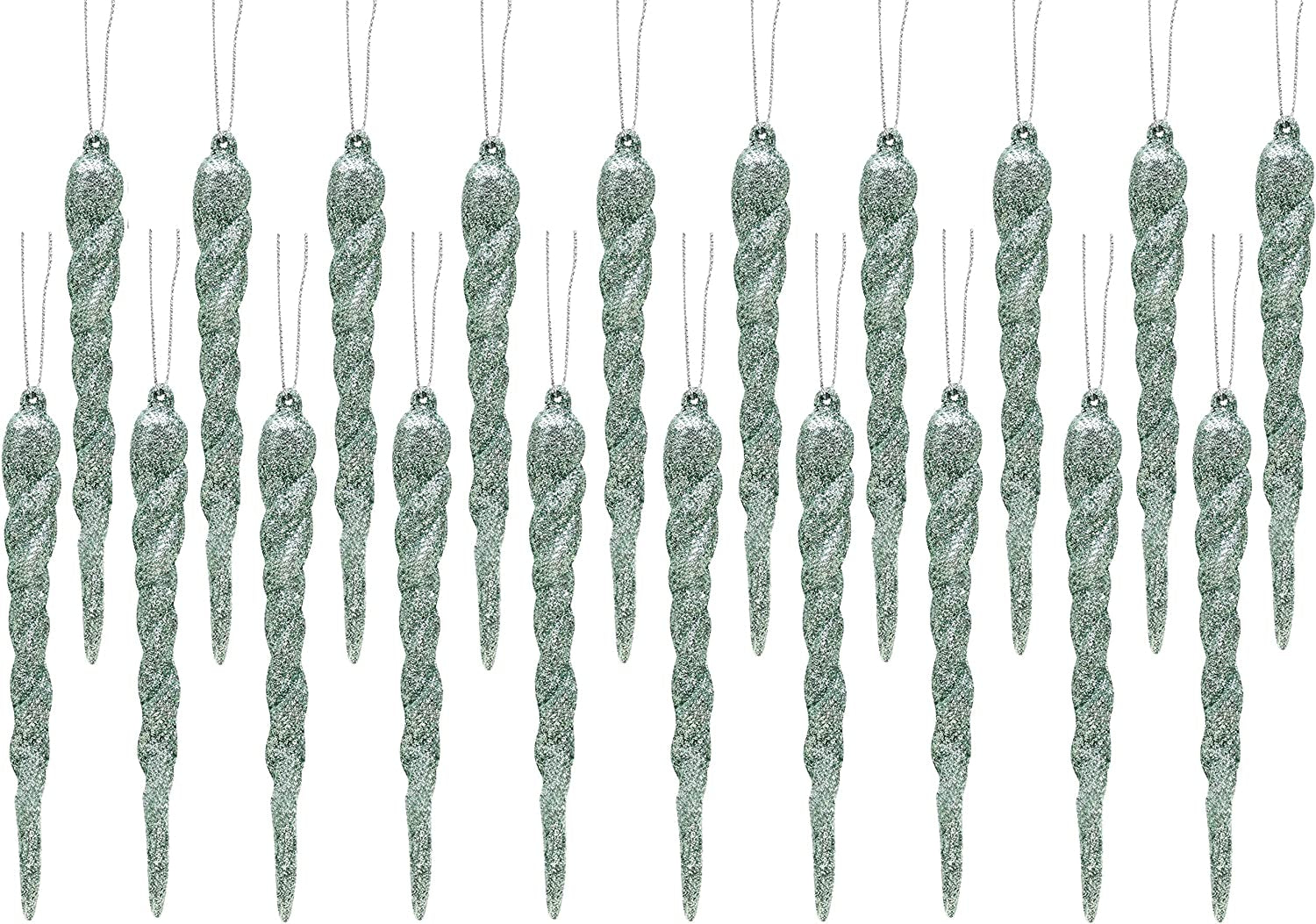 Luxury Mint Green Glitter Icicle Decorations - 12cm Christmas Tree Trims, Pack of 20