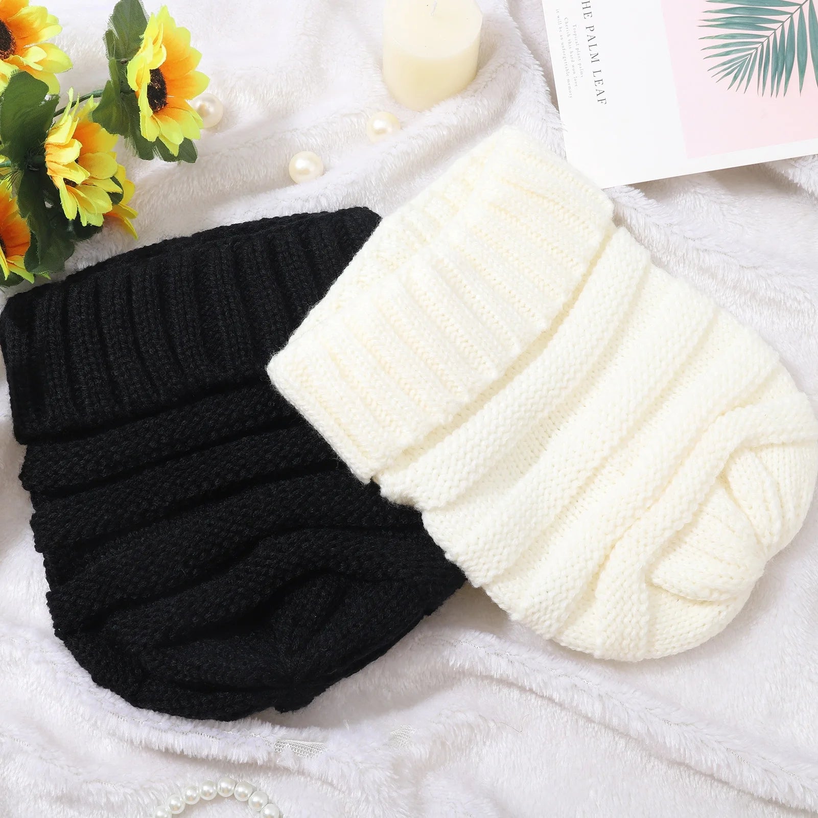 Cozy 2-Pack Slouch Knit Beanie Hats for Ultimate Winter Warmth - Stylish Chunky Caps for Men & Women