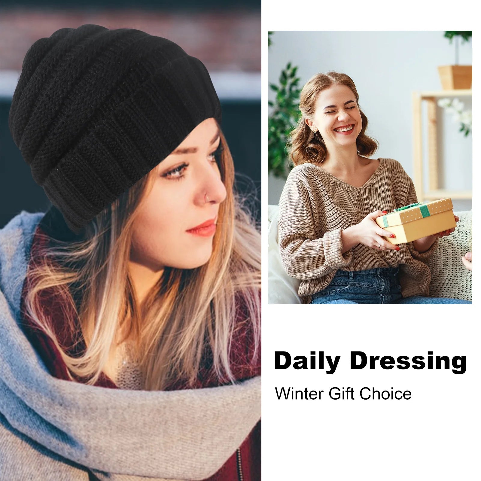 Cozy 2-Pack Slouch Knit Beanie Hats for Ultimate Winter Warmth - Stylish Chunky Caps for Men & Women