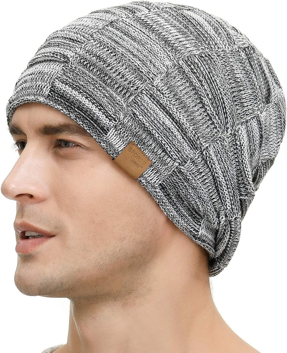 Men's Slouchy Beanie - Warm, Stylish Winter Hat for Guys - Thick Knit Lined Stocking Cap