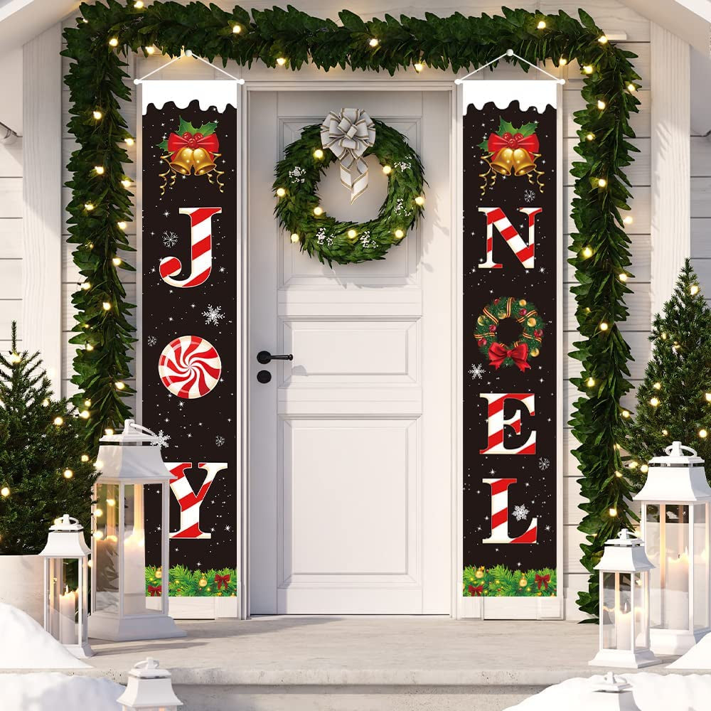 Merry Christmas Porch Banner - 70” x 12” Black Christmas Decorations for Indoor and Outdoor Use