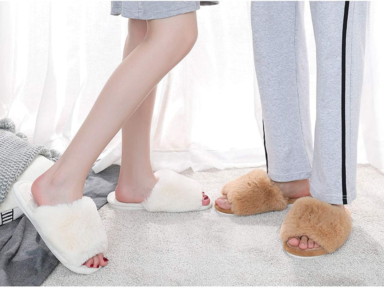 Cozy Fuzzy Fur Open Toe Slippers - Soft Memory Foam Slides for Indoor & Outdoor Comfort