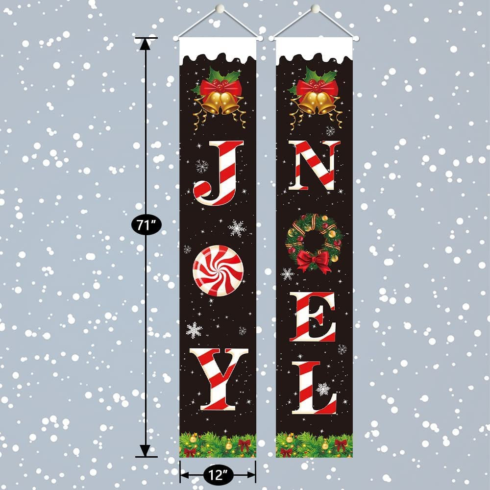 Merry Christmas Porch Banner - 70” x 12” Black Christmas Decorations for Indoor and Outdoor Use