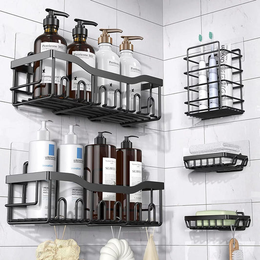 5-Pack Adhesive Shower Caddy Set - No-Drill Rustproof Stainless Steel Shelves for Enhanced Bathroom Storage