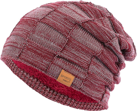 Men's Slouchy Beanie - Warm Knit Winter Hat for Guys - Cool Thick Lined Stocking Cap