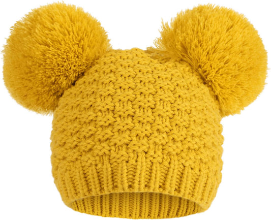 Cozy Cable Knit Winter Beanie for Women with Adorable Double Pompom Ears