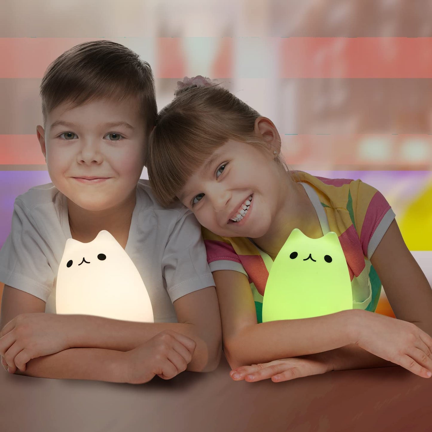 Remote-Controlled Silicone Cat Night Light - Rechargeable Kawaii Design for Kids and Toddlers, White, Set of 4