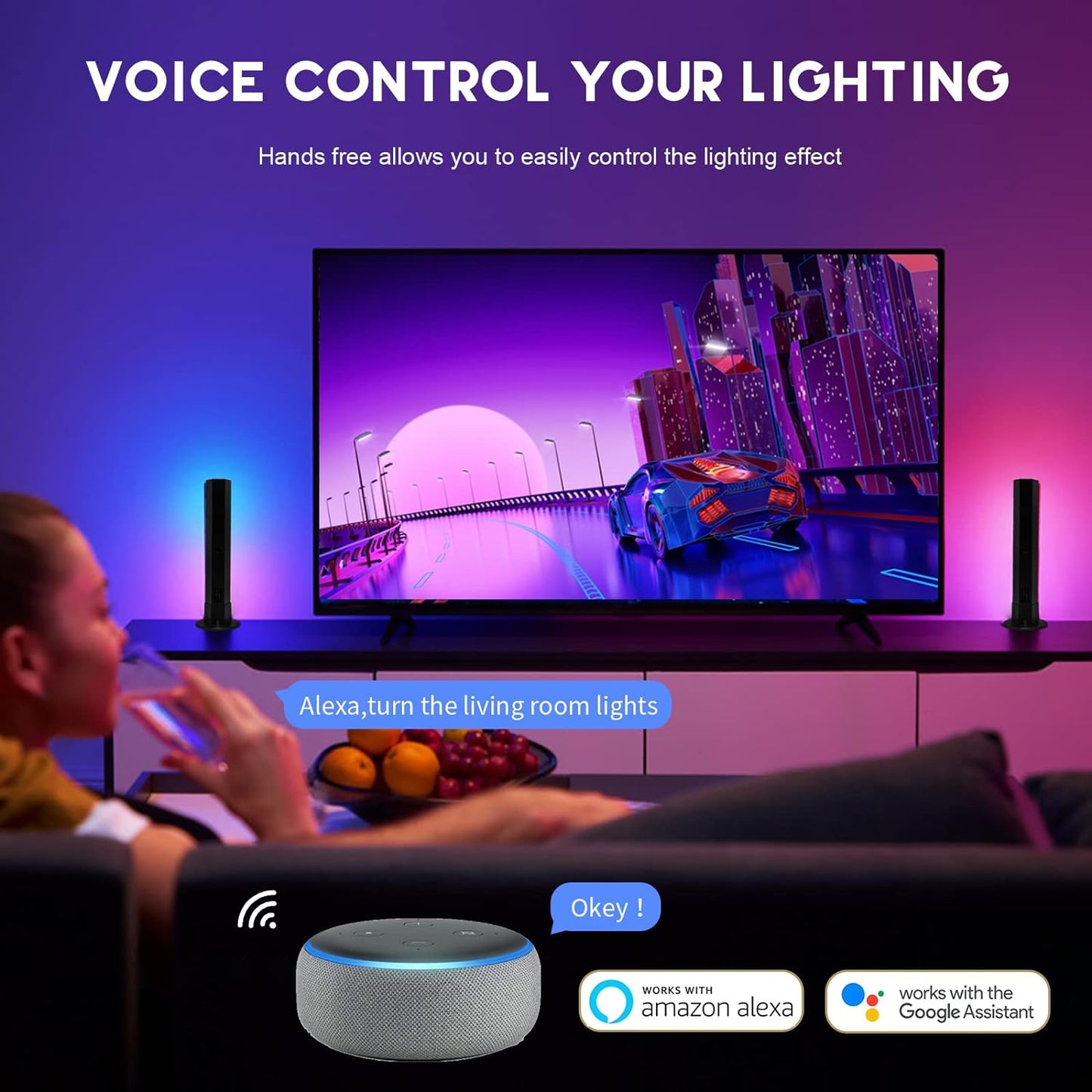 RGBIC Smart Light Bars Compatible with Alexa - Ambient Gaming Lights Featuring 20 Scene Modes and Music Sync, Ideal for TV, Parties, PC, and Entertainment Decor (5G Not Supported)