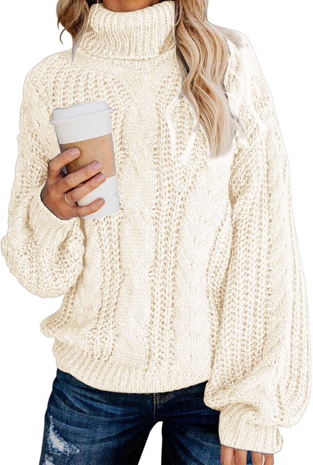 Cozy Chic Oversized Turtleneck Sweater with Balloon Sleeves - Perfect for Winter Warmth!