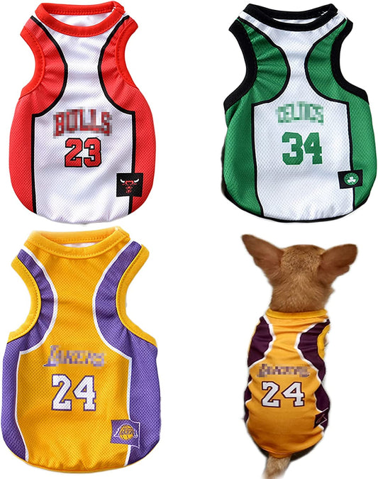 3-Pack Dog Apparel for Small Female Puppies and Medium Male Dogs, Basketball Jersey Outfits for Chihuahuas, Yorkies, and Bulldogs, Size S