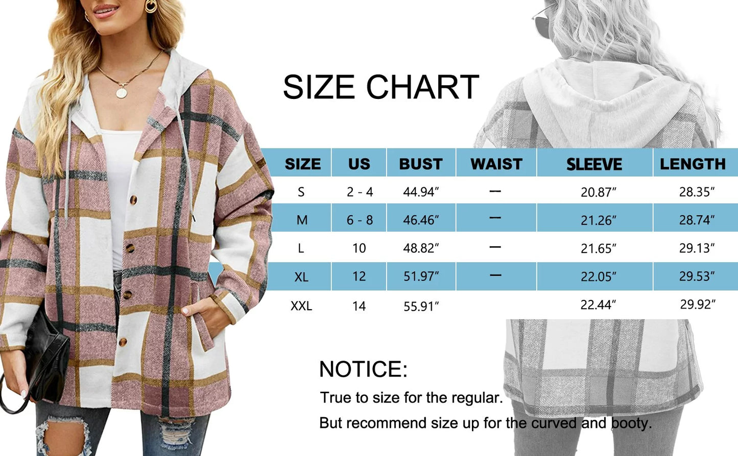 Chic Women's Flannel Hooded Shacket - Cozy Plaid Button-Down with Pocket for Ultimate Comfort