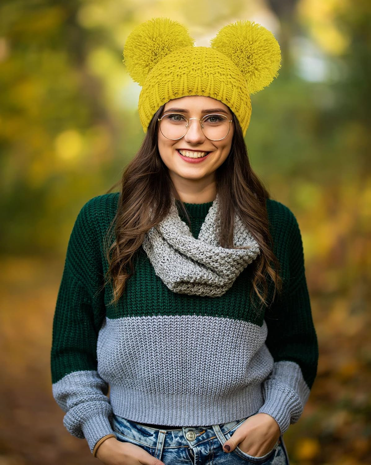 Cozy Cable Knit Winter Beanie for Women with Adorable Double Pompom Ears