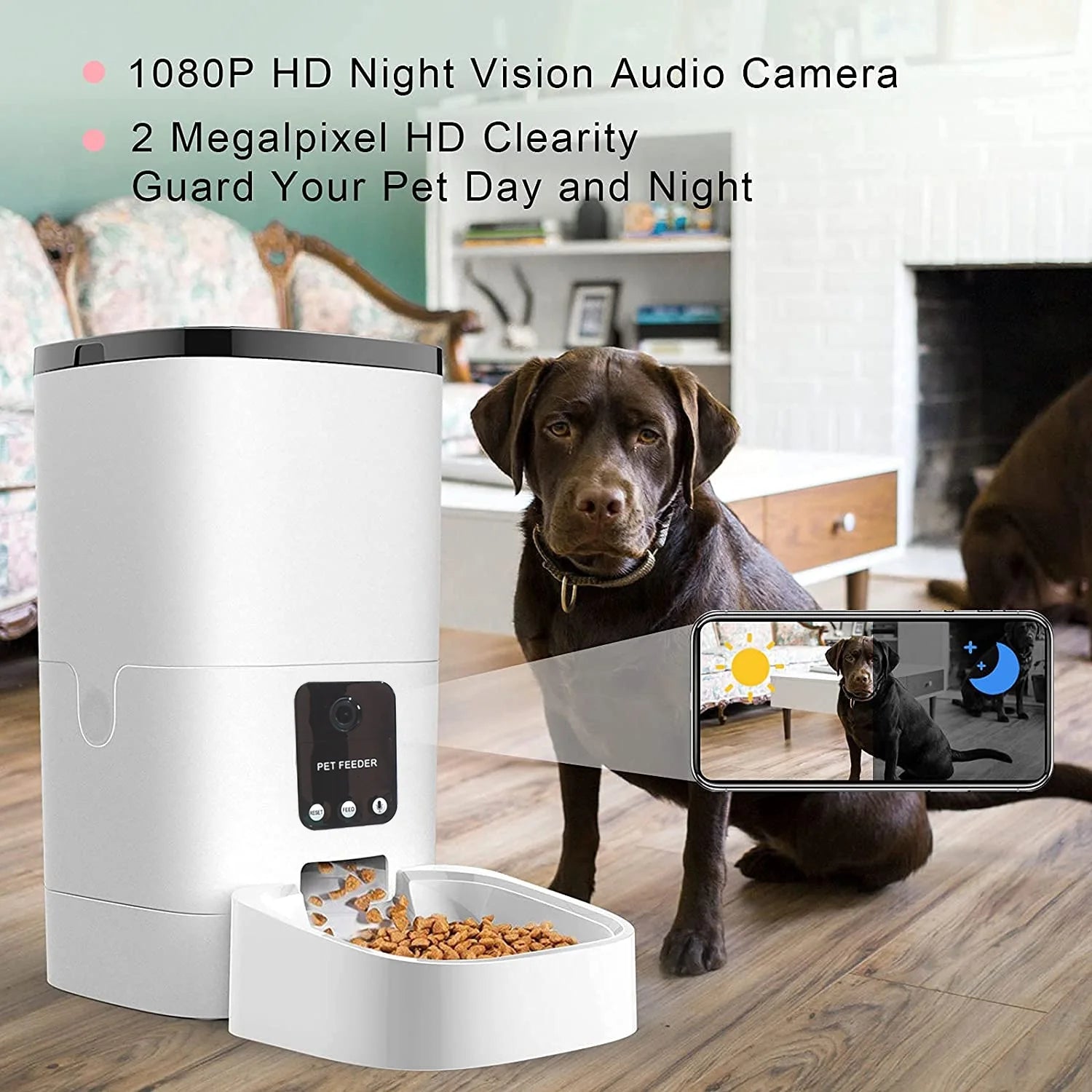 Smart 6L Automatic Pet Feeder with 1080P Camera & App Control - Timed Feeding for Cats & Dogs, Voice Recorder, Dual Power Supply, WiFi Enabled