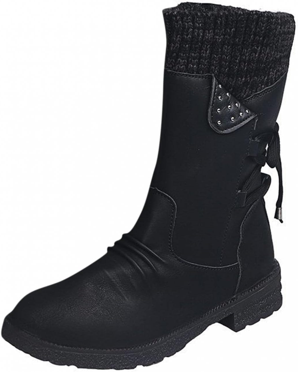 Women's Low Heel Faux Fur Ankle Boots with Zipper - Retro Lace-Up Design for Outdoor Walking in Snowy Winter Conditions