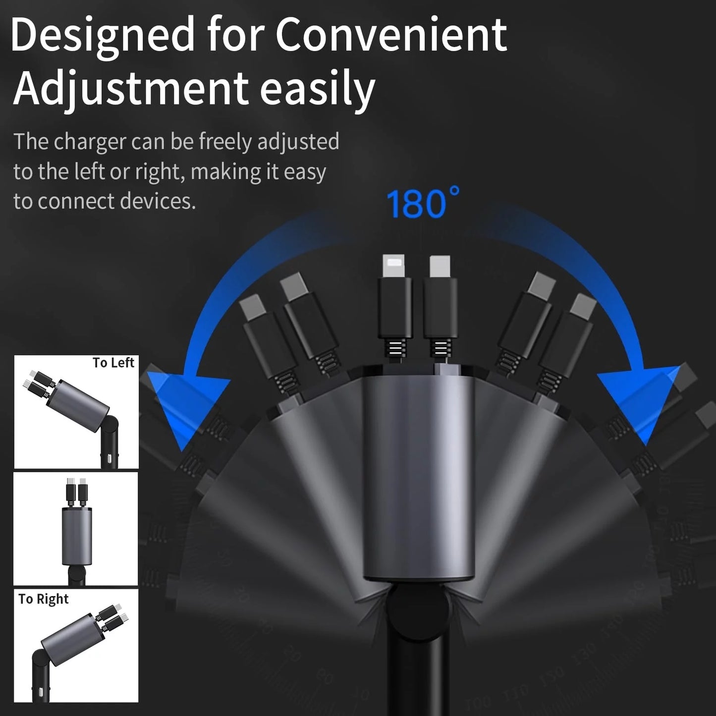 Ultimate 4-in-1 Fast Car Charger - 100W Retractable Adapter with iPhone & Type C Cables and Dual Charging Ports