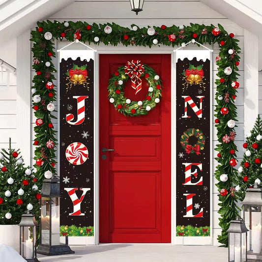 Merry Christmas Porch Banner - 70” x 12” Black Christmas Decorations for Indoor and Outdoor Use