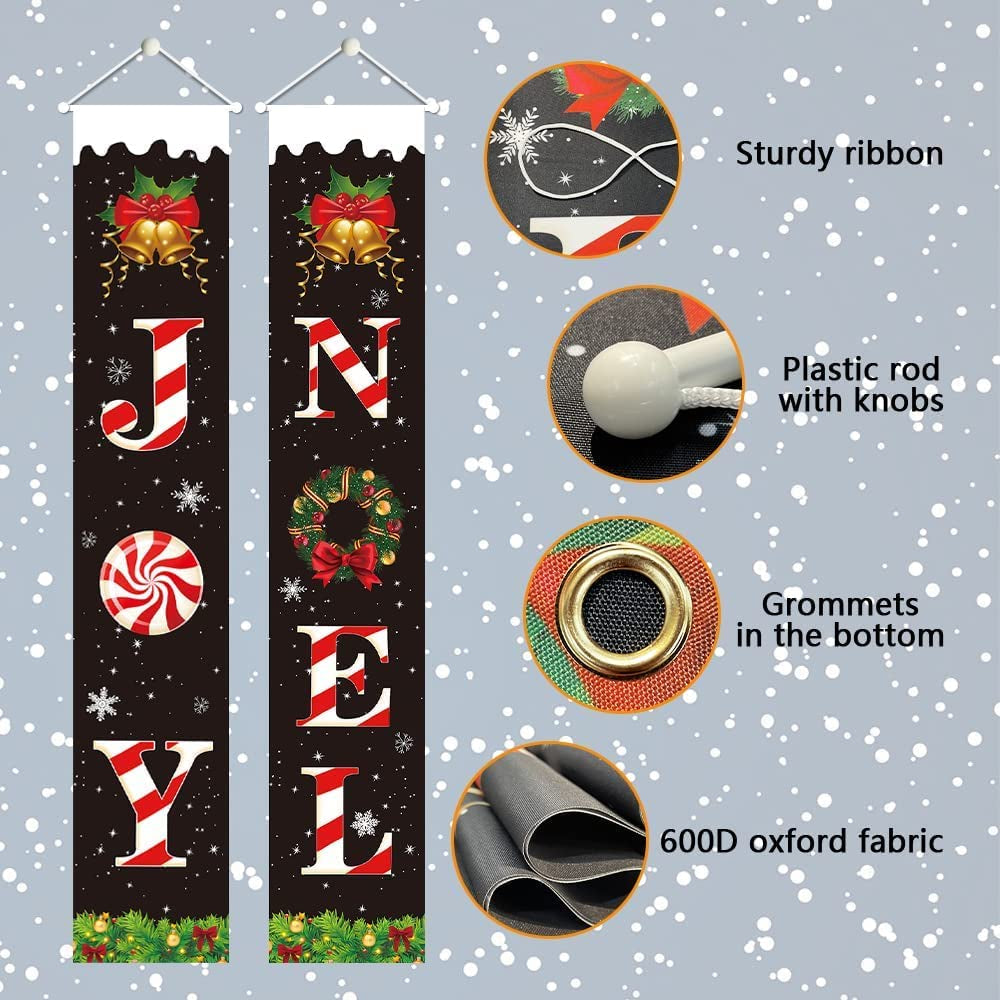 Merry Christmas Porch Banner - 70” x 12” Black Christmas Decorations for Indoor and Outdoor Use