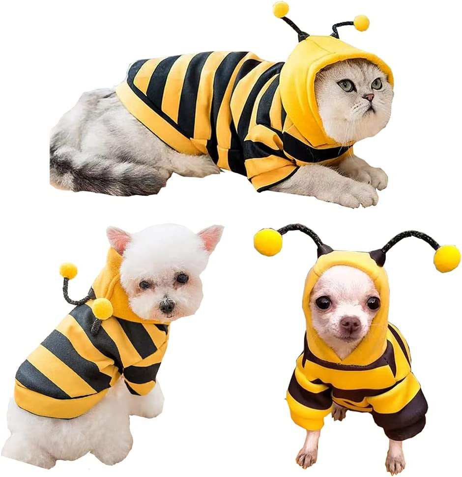 Funny Dog Hoodies Sweatshirt Holiday Cat Sweater Warm Dog Clothes for Small Dog Yellow Cat Outfit Puppy Hooded Coat Pet Bee Costume for Halloween Christmas (Yellow, X-Large)