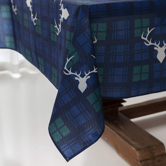 Festive Blue Tartan Christmas Tablecloth - Classic Design for Holiday Gatherings (59" x 86")