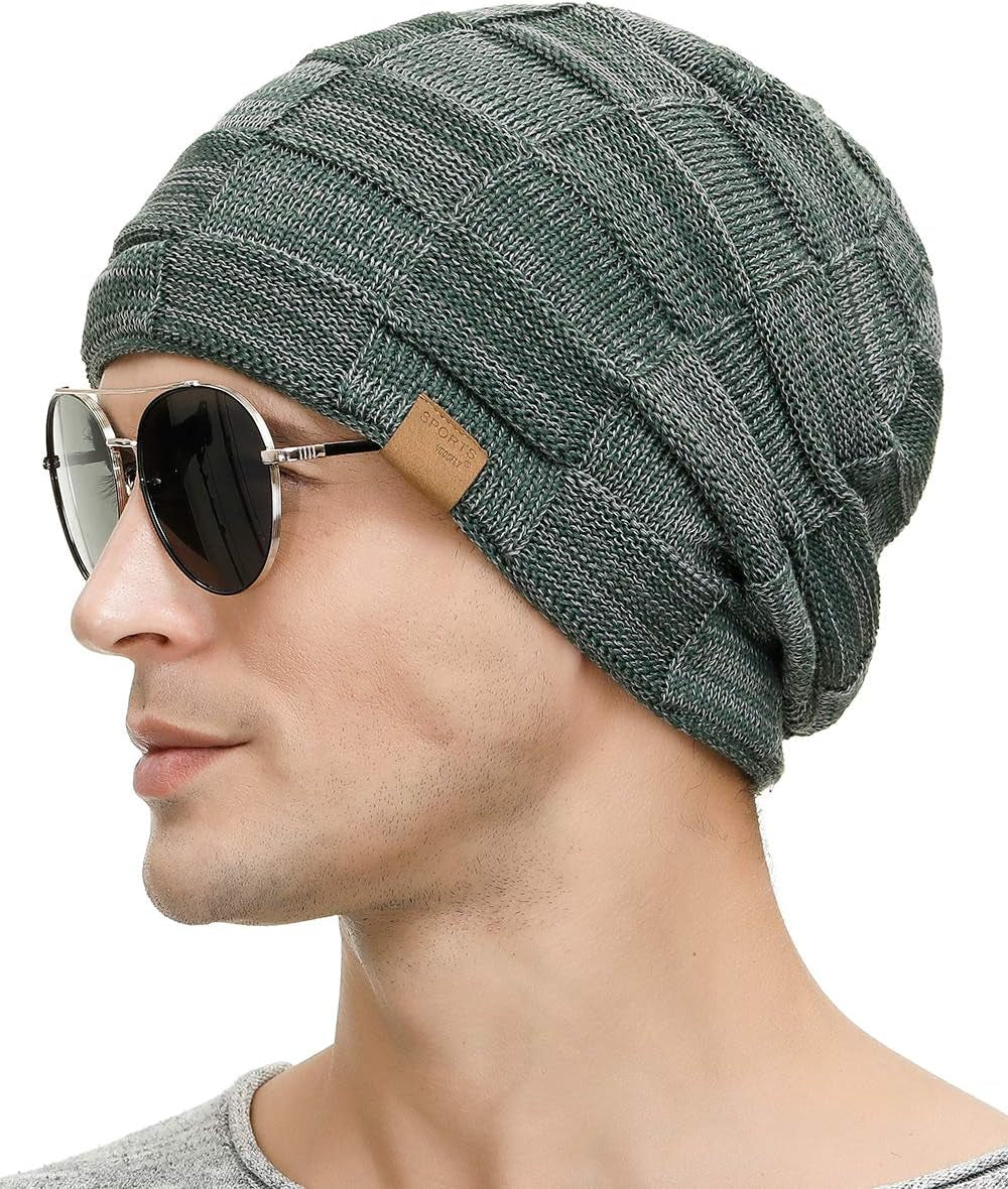 Men's Slouchy Beanie - Warm, Stylish Winter Hat for Guys - Thick Knit Lined Stocking Cap