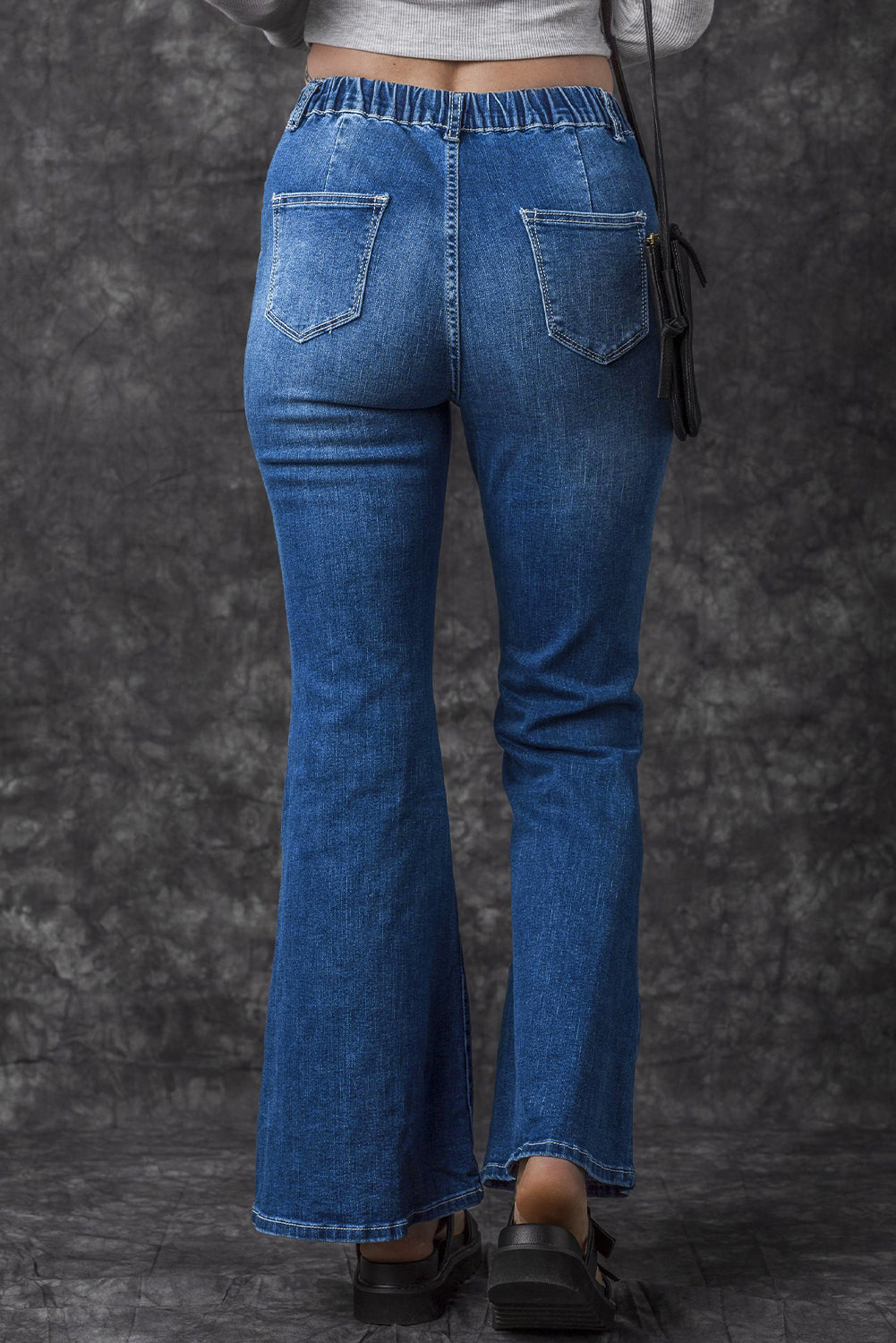 Blue Elastic High Waist Flare Jeans