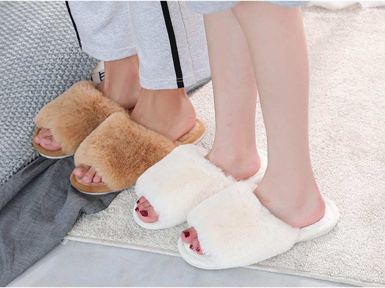 Cozy Fuzzy Fur Open Toe Slippers - Soft Memory Foam Slides for Indoor & Outdoor Comfort