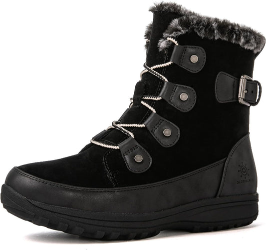 Women's Mid-Calf Insulated Waterproof Snow Boots - Comfortable Lace-Up Winter Footwear with Non-Slip Sole