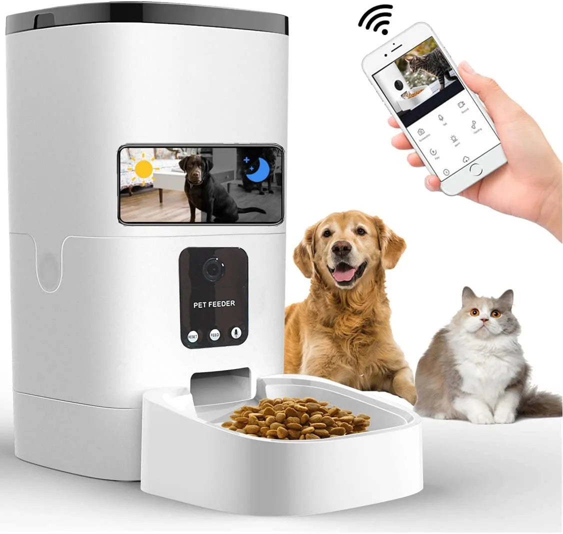 Smart 6L Automatic Pet Feeder with 1080P Camera & App Control - Timed Feeding for Cats & Dogs, Voice Recorder, Dual Power Supply, WiFi Enabled