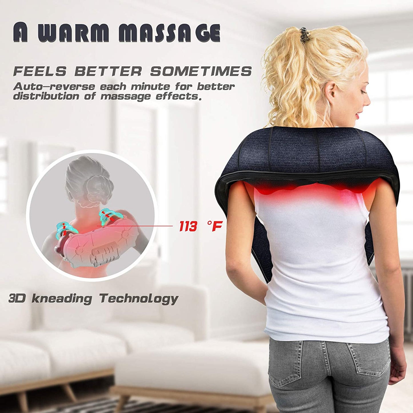 Neck Massager, Back Massager with Heat, Shiatsu Shoulder Massager for Neck Pain Back Pain Relief