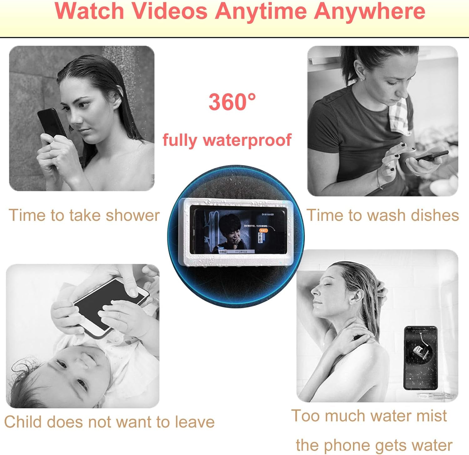 Waterproof Wall-Mounted Shower Phone Holder with Anti-Fog Mirror and Touch Screen Compatibility (Geek Blue)