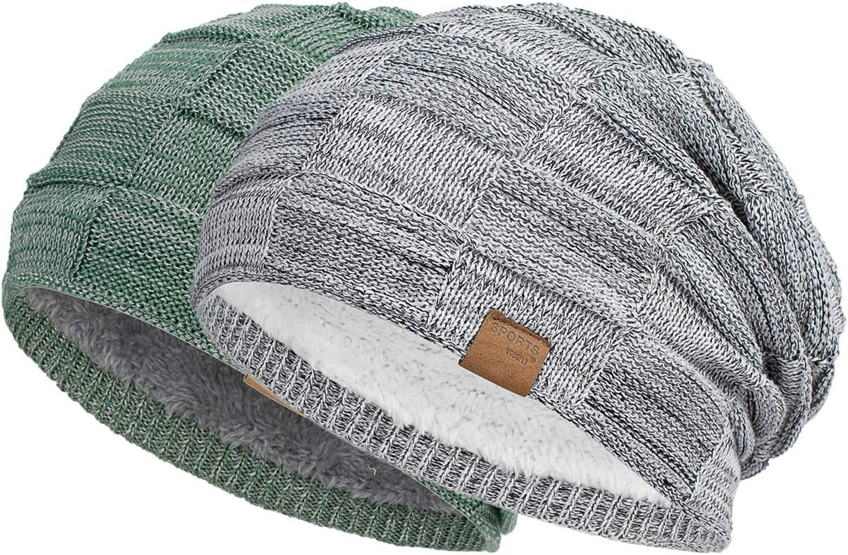 Men's Slouchy Beanie - Warm, Stylish Winter Hat for Guys - Thick Knit Lined Stocking Cap