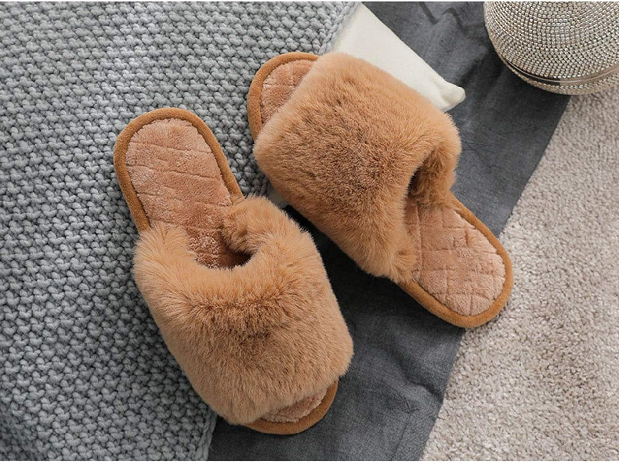 Cozy Fuzzy Fur Open Toe Slippers - Soft Memory Foam Slides for Indoor & Outdoor Comfort