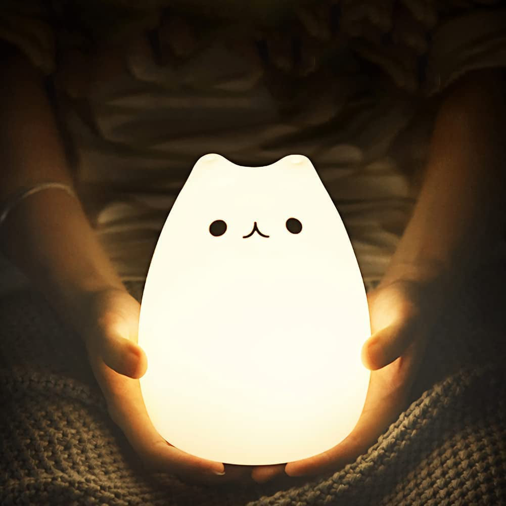 Remote-Controlled Silicone Cat Night Light - Rechargeable Kawaii Design for Kids and Toddlers, White, Set of 4