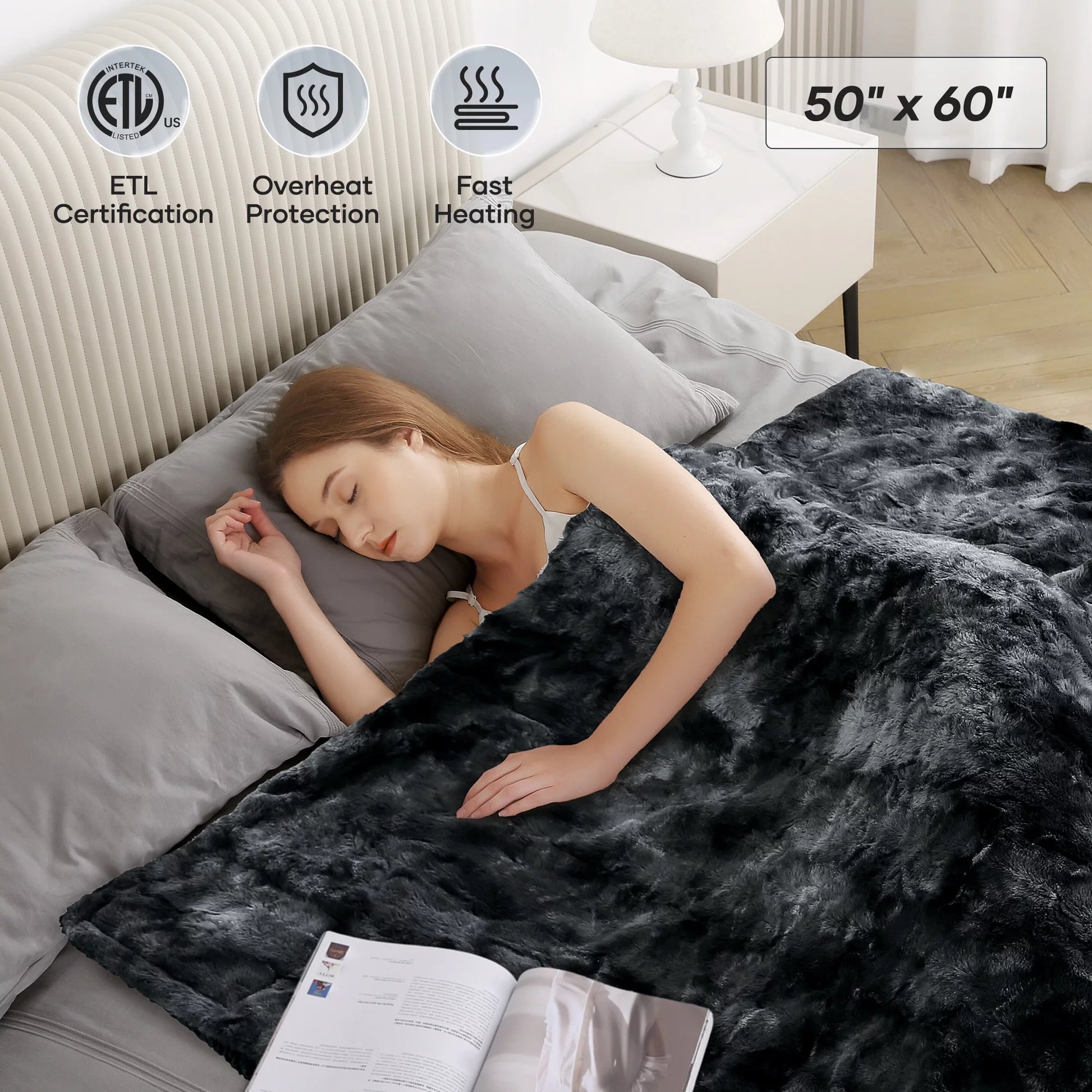 Indulge in Ultimate Comfort with Our Stylish Tie-Dye Black Electric Throw Blanket - 50" X 60", Soft Faux Fur, Heated Bliss, 6 Heat Settings, 4-Hour Timer, Machine Washable