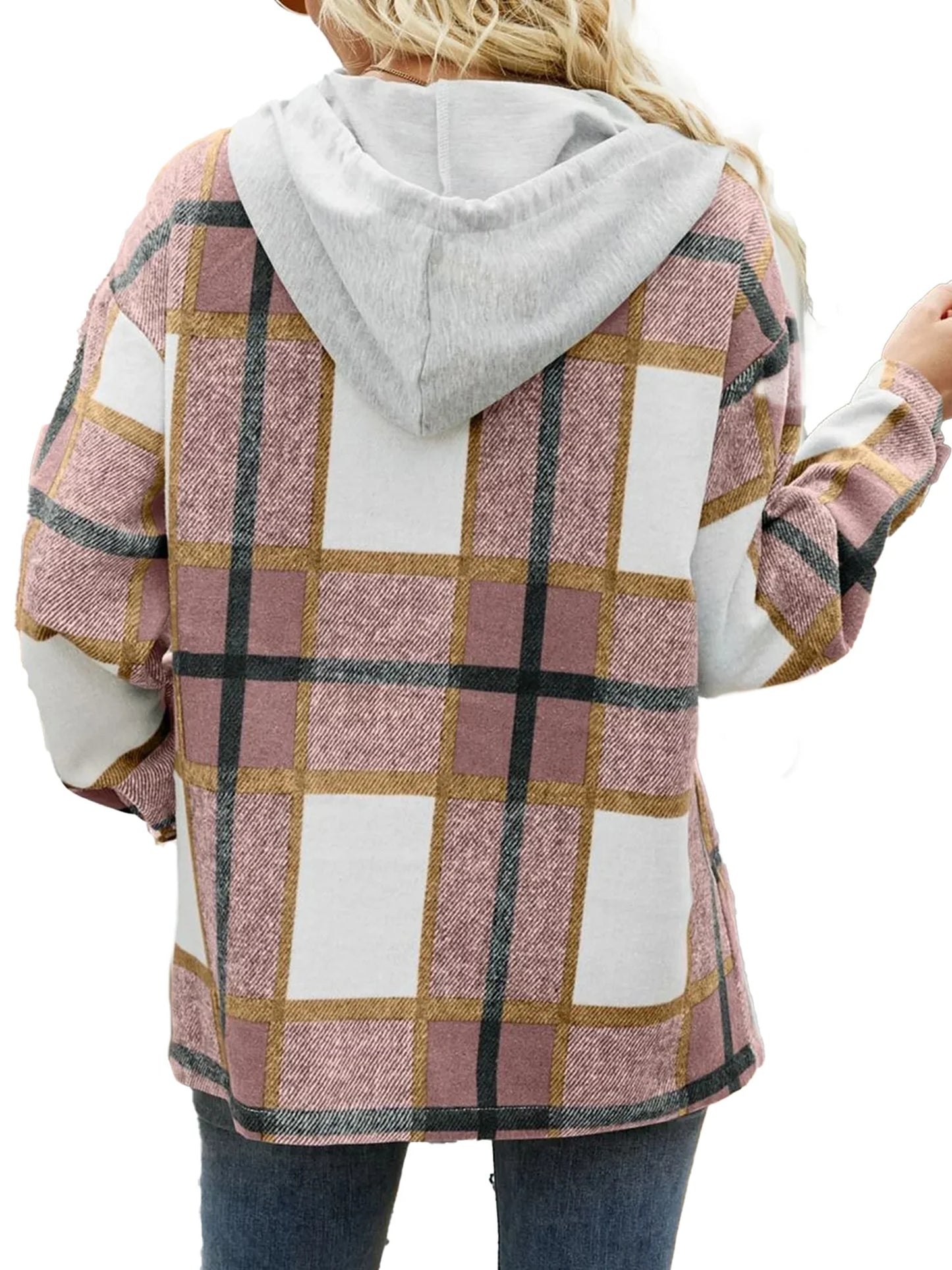 Chic Women's Flannel Hooded Shacket - Cozy Plaid Button-Down with Pocket for Ultimate Comfort